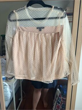 Banana Republic Sheer Polka Dot Nude Blouse